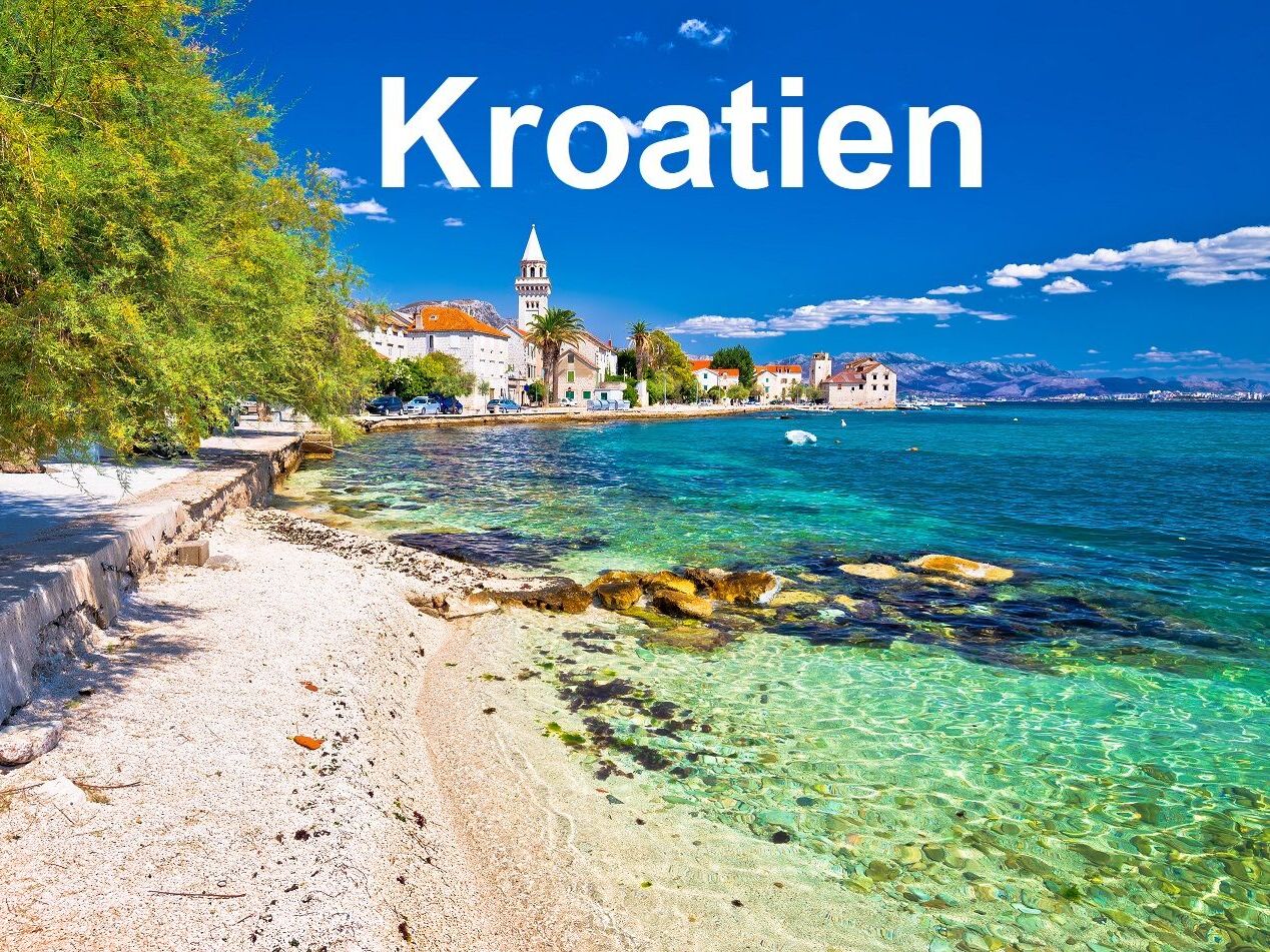 Kastel Stafilic landmarks and turquoise beach view