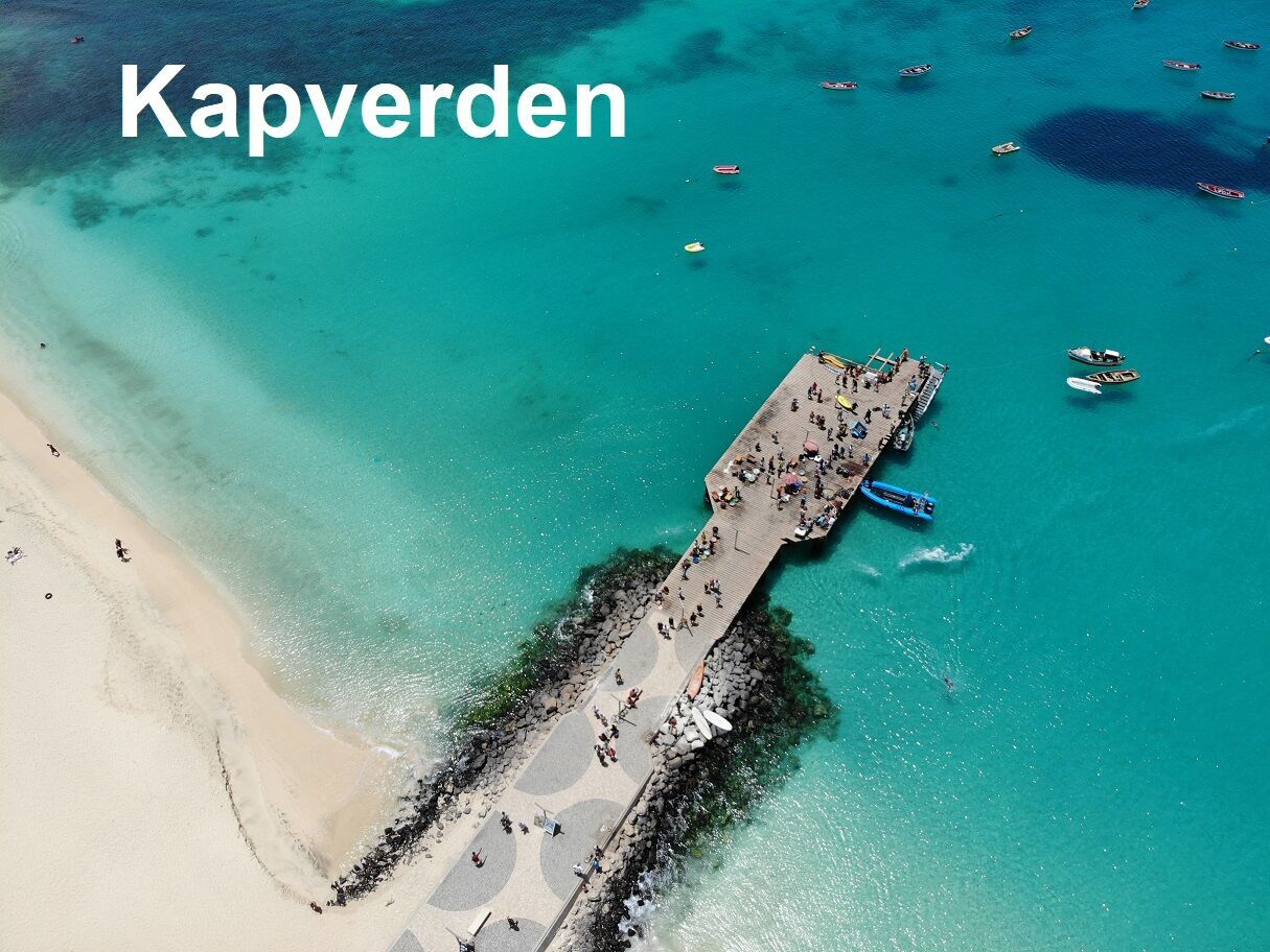 The pier at Cape Verde aerial view at Santa Maria beach in Sal Island Cape Verde - Cabo Verde