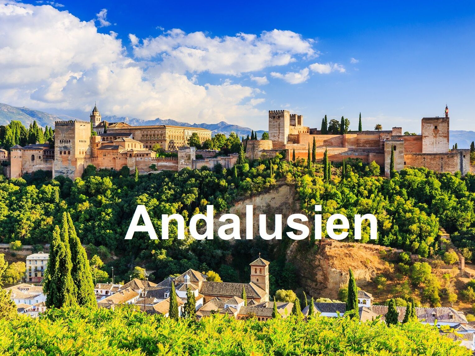 Alhambra of Granada, Spain. Alhambra fortress and Albaicin late afternoon.